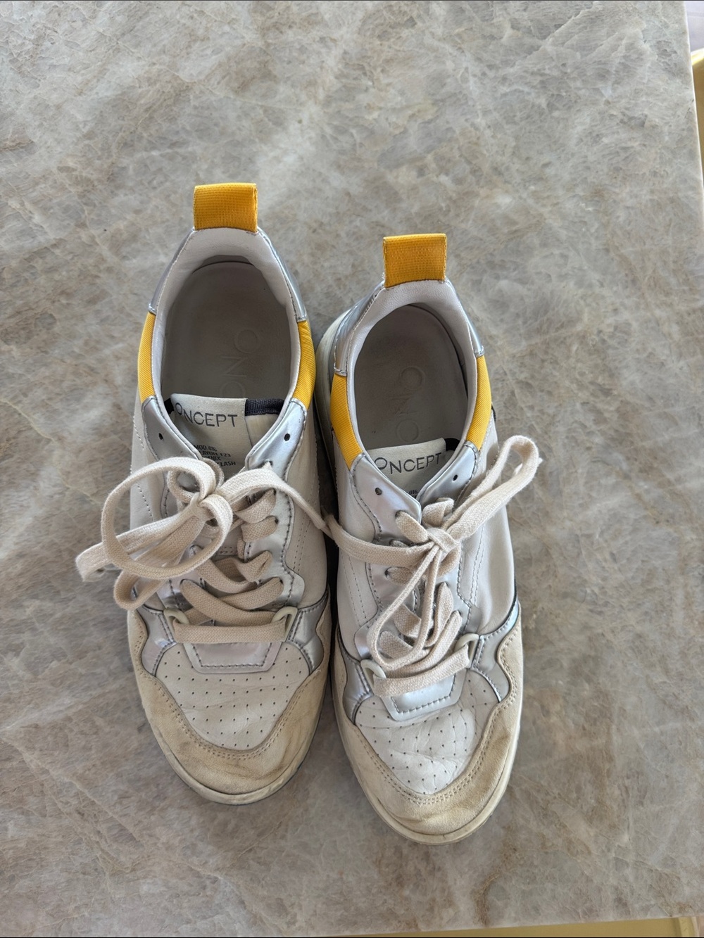 Casual Sneakers in White with Yellow Accent